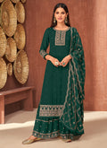 Dark Green Traditional Embroidered Partywear Palazzo Suit