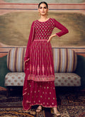 Rani Pink Mirror Work Embroidered Georgette Sharara Suit