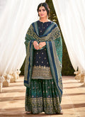 Blue Aariwork Digital Print Palazzo Suit