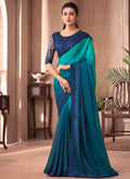 Teal Blue Sequence Embroidery Traditional Wedding Saree