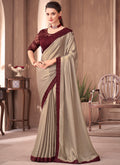 Beige Maroon Sequence Embroidery Traditional Wedding Saree