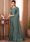 Sage Green Sequence Embroidery Traditional Wedding Saree
