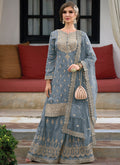 Ice Blue Embroidery Festive Sharara Style Suit