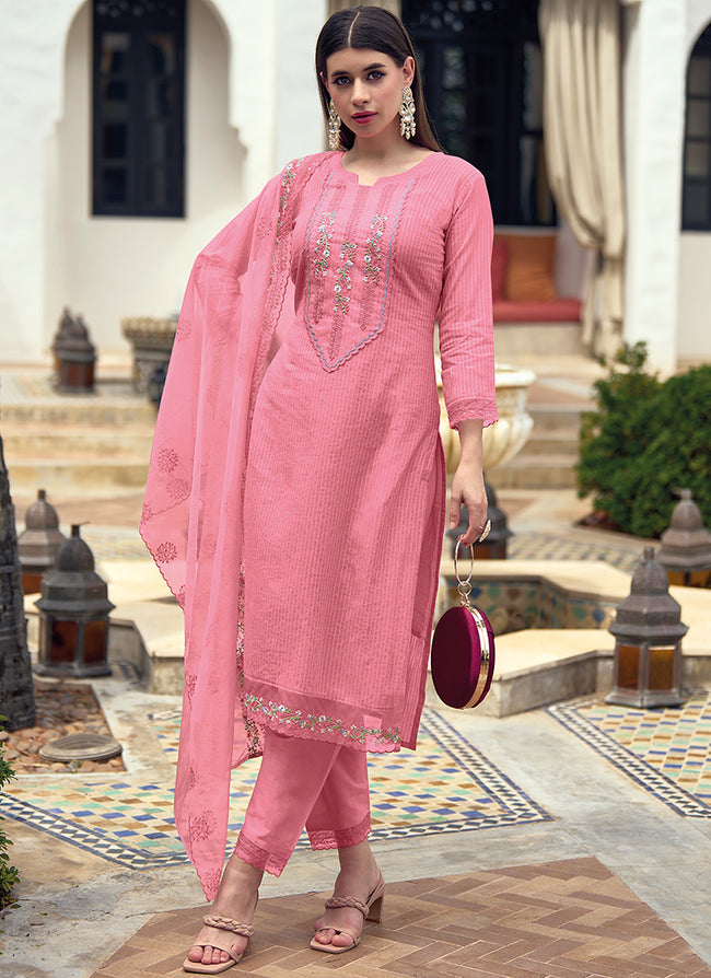 Pink Chikankari Embroidery Cotton Salwar Suit