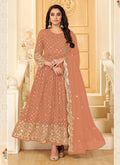 Light Peach Zari Mirror Embroidered Traditional Anarkali Suit