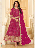 Rani Pink Zari Mirror Embroidered Traditional Anarkali Suit