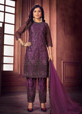Purple Zari Embroidered Traditional Pant Suit