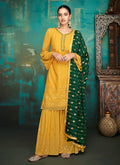 Yellow And Green Georgette Designer Gharara Suit