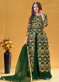 Green Golden Embroidered Slit Style Palazzo Suit