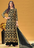 Black Golden Embroidered Slit Style Palazzo Suit