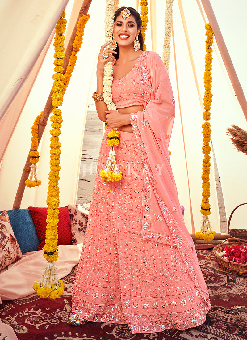 Buy Designer Lehenga Pink Sequence Embroidered Wedding Lehenga Choli