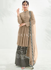 Beige And Black Embroidery Traditional Gharara Suit