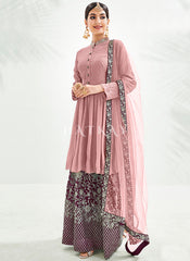 Pink And Maroon Embroidery Traditional Gharara Suit