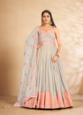 Sky Blue Mirror Embroidered Anarkali Gown