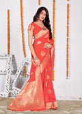 Tangerine Embellished Banarasi Silk Saree
