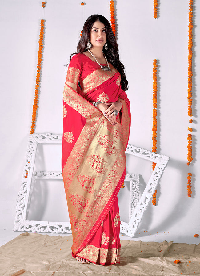 Bridal Red Embellished Banarasi Silk Saree