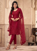 Deep Red Embroidered Pakistani Pant Style Suit