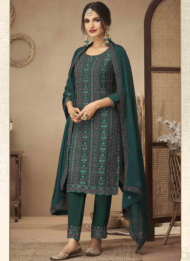 Modern Girl Dark Green Designer salwar suit On Heavy Rangoli Satin Fabric -  Ethnic Race