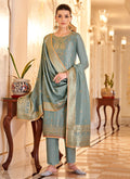 Teal Blue Embroidered Indian Palazzo Suit