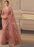 Pale Pink Zari Embroidery Designer Organza Silk Saree