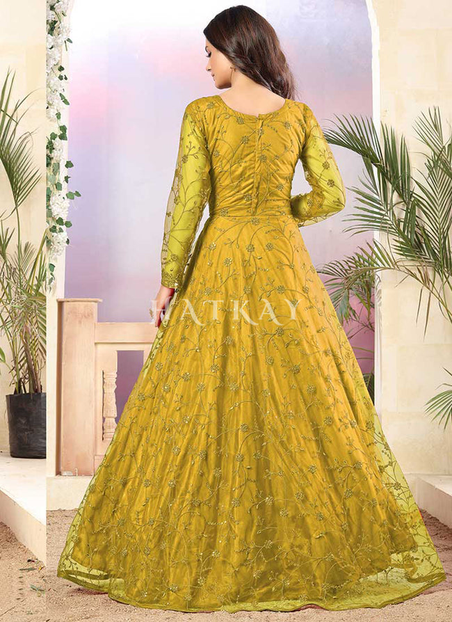 Buy Designer Sarees, Salwar Kameez, Kurtis & Tunic and Lehenga  Choli.Magnificent Yellow Party Wear Gown
