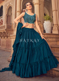 Turquoise Mirror Work Embroidered Festive Lehenga Choli