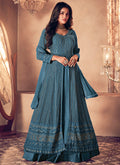 Blue Traditional Sequence Embroidered Wedding Anarkali Lehenga