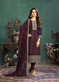 Deep Wine Zari Embellished Salwar Kameez Suit