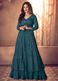 Turquoise Traditional Sequence Embroidered Wedding Anarkali Lehenga Style Suit