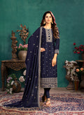 Dark Blue Zari Embellished Salwar Kameez Suit