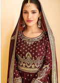 Maroon Georgette Embroidered Sharara Style Suit