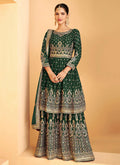 Dark Green Georgette Embroidered Sharara Style Suit
