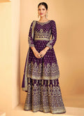Purple Georgette Embroidered Sharara Style Suit