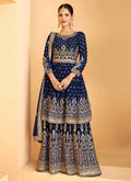 Navy Blue Georgette Embroidered Sharara Style Suit