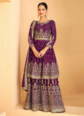 Purple Georgette Embroidered Sharara Style Suit