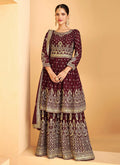 Maroon Georgette Embroidered Sharara Style Suit