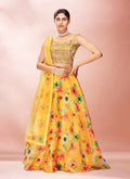 Lime Yellow Floral Embroidered Lehenga Choli