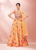 Mustard Yellow Floral Embroidered Lehenga Choli