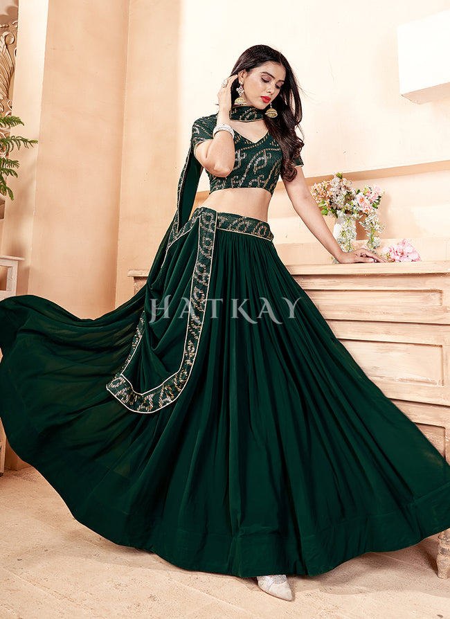 Buy Lehengas - Green Sequence Embroidered Traditional Georgette Lehenga Choli