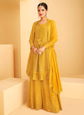 Yellow Georgette Embroidered Sharara Style Suit