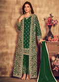 Dark Green Traditional Embroidered Jacket Style Pant Suit