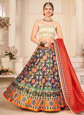 Beige With Multicoloured Digital Printed Silk Lehenga Choli
