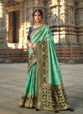 Green And Blue Traditional Embroidered Silk Saree