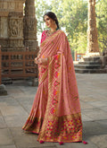 Peach And Pink Traditional Embroidered Silk Saree