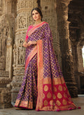 Purple And Pink Traditional Embroidered Silk Saree
