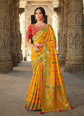Yellow And Red Traditional Embroidered Silk Saree