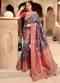 Purple And Red Embroidered Banarasi Silk Saree