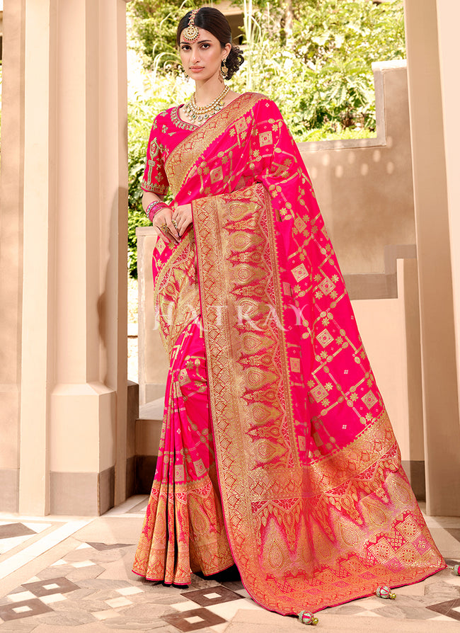 Pink Embroidered Banarasi Silk Saree
