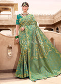 Sea Green Embroidered Banarasi Silk Saree