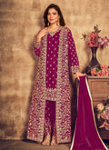 Rani Pink Traditional Embroidered Jacket Style Pant Suit